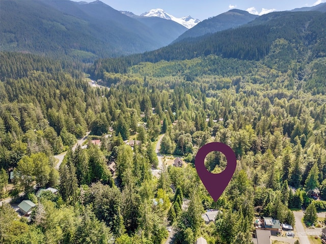 birds eye view of property with a mountain view