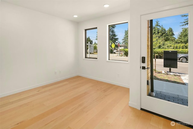 doorway to outside featuring light wood-type flooring