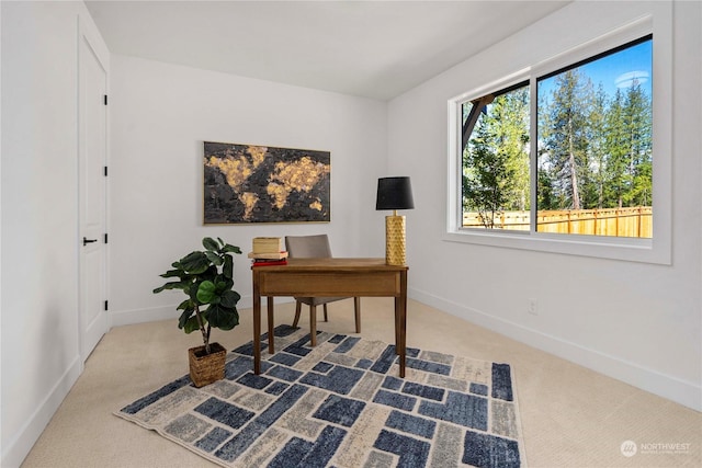 view of carpeted home office