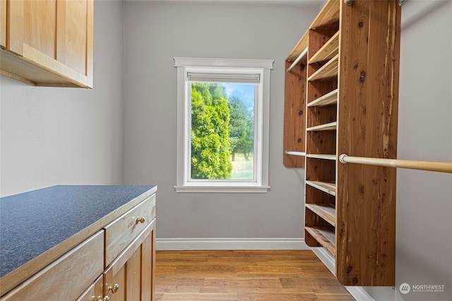 walk in closet featuring light hardwood / wood-style flooring