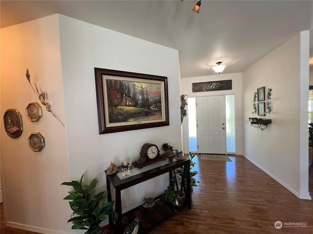 entryway with dark wood-type flooring