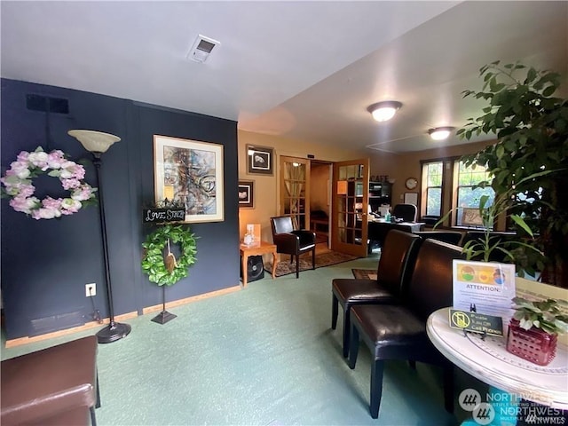 living area with french doors