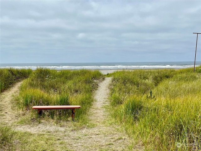 view of water feature with a beach view