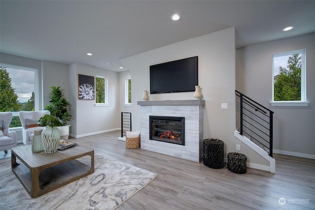 living room featuring light hardwood / wood-style flooring