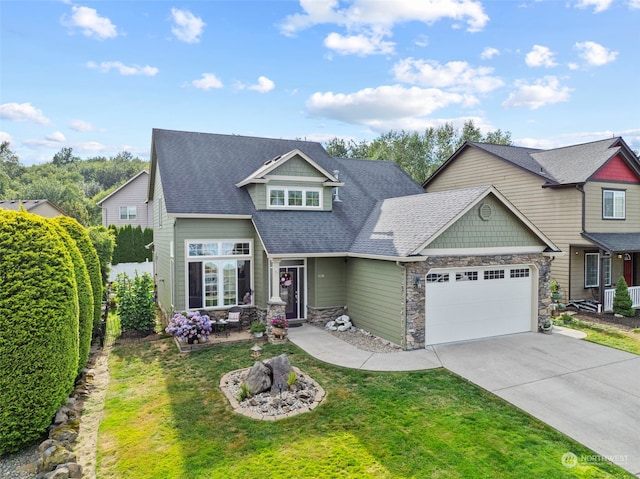 craftsman-style house with a garage and a front yard