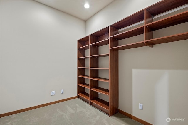 spacious closet with light colored carpet