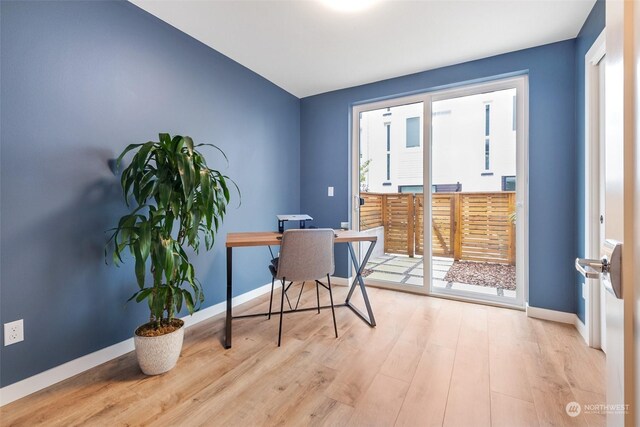 office area featuring light hardwood / wood-style flooring