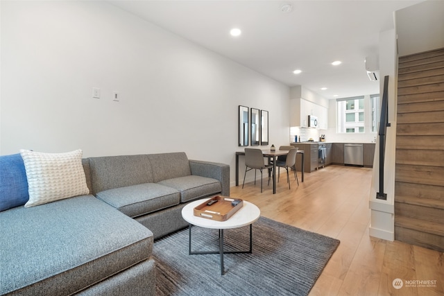 living room featuring light wood-type flooring