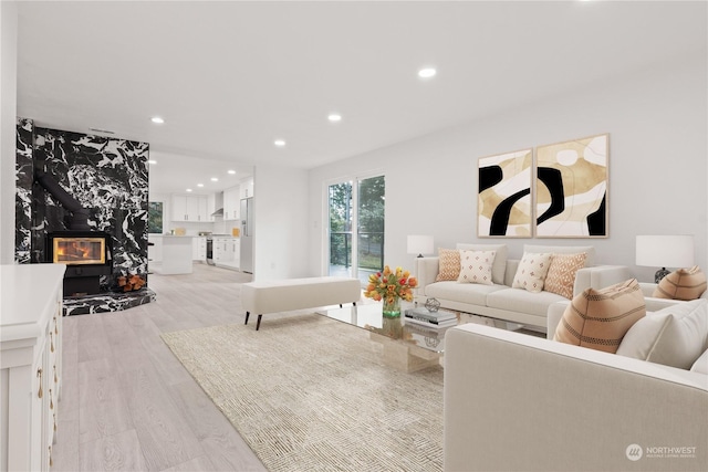 living room featuring light wood-type flooring