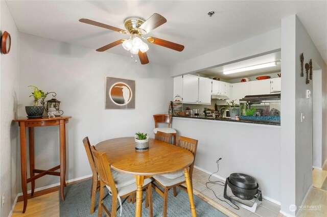 dining room featuring light hardwood / wood-style floors and ceiling fan