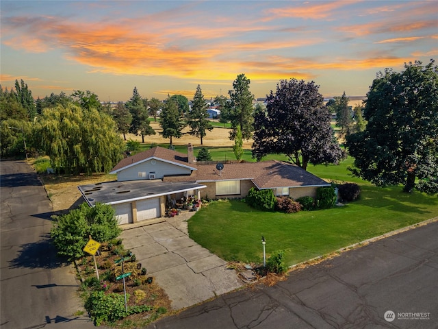 view of aerial view at dusk