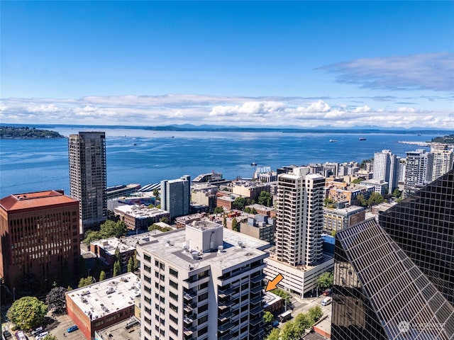 bird's eye view featuring a water view