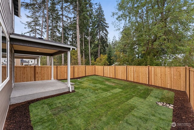 view of yard featuring a fenced backyard and a patio