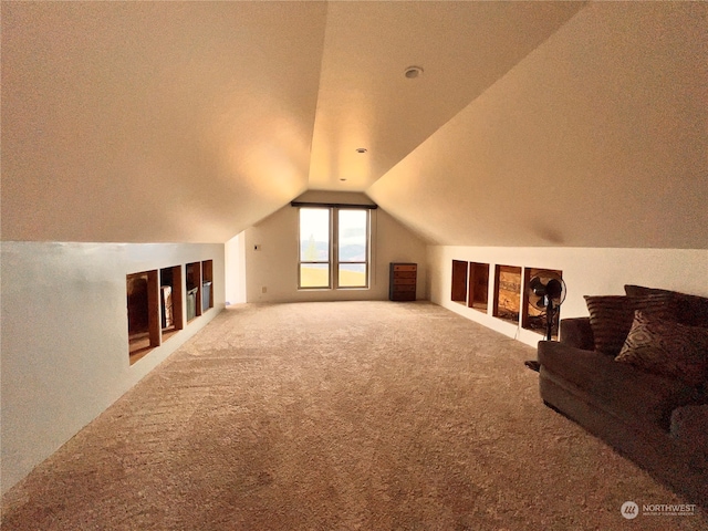 additional living space with carpet floors and vaulted ceiling