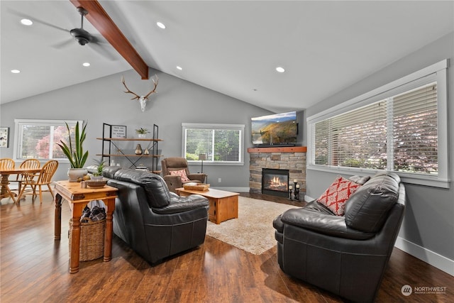 living room with a healthy amount of sunlight and wood finished floors