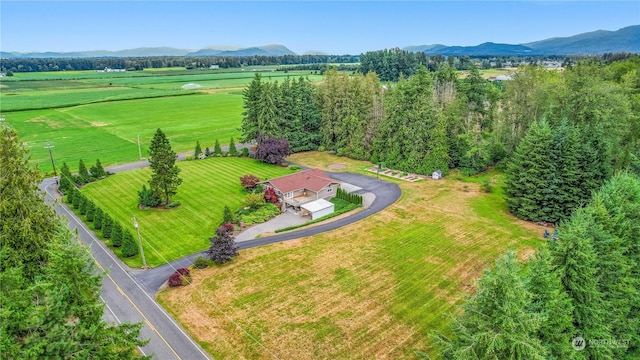 birds eye view of property featuring a rural view and a mountain view