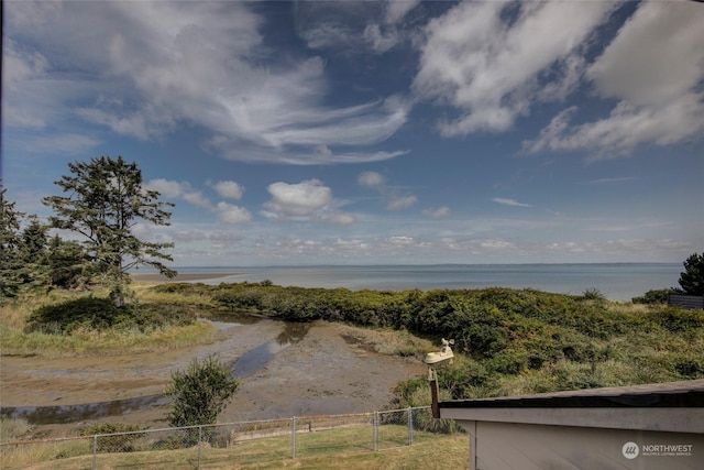 water view featuring fence