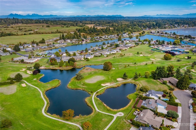 aerial view with a water and mountain view