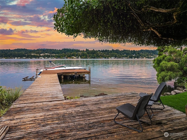 view of dock featuring a water view