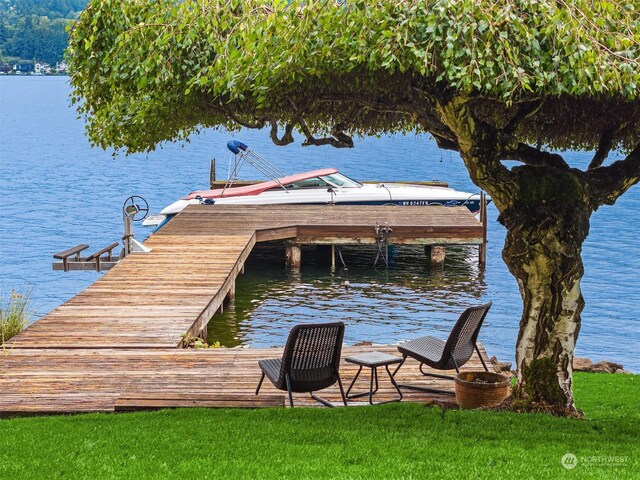 view of dock with a water view