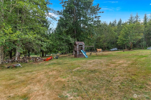 view of yard with a playground