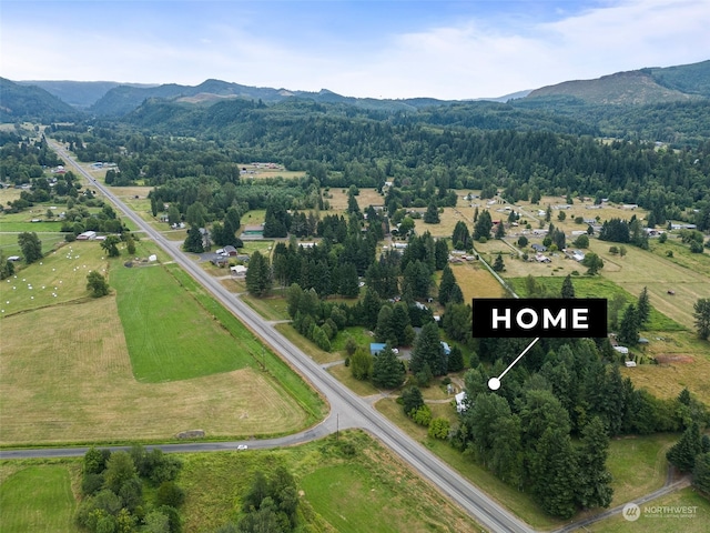 birds eye view of property featuring a mountain view