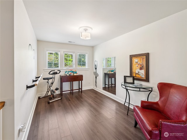 interior space with dark wood-type flooring