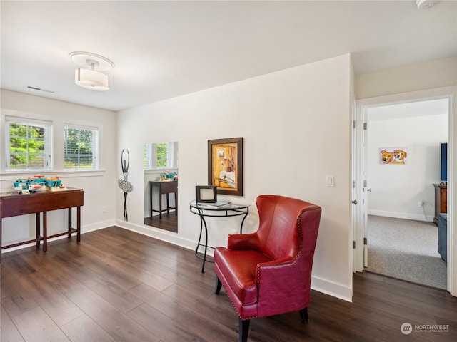 living area with dark hardwood / wood-style floors