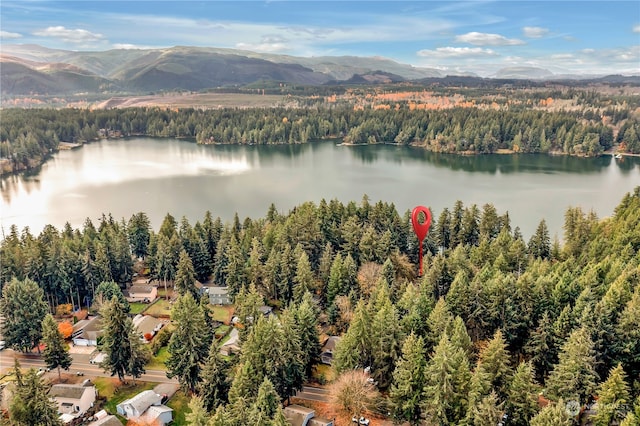 aerial view with a water and mountain view