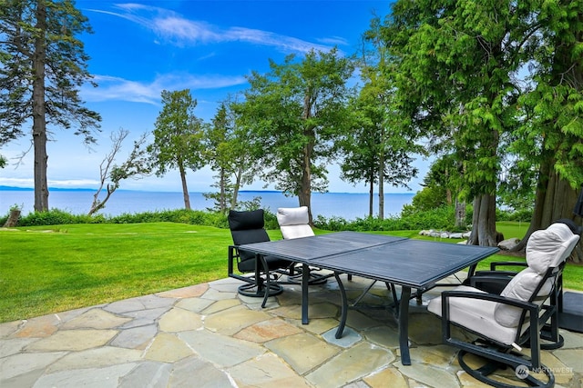 view of patio / terrace featuring a water view