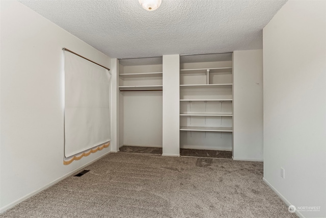 interior space with carpet and a textured ceiling