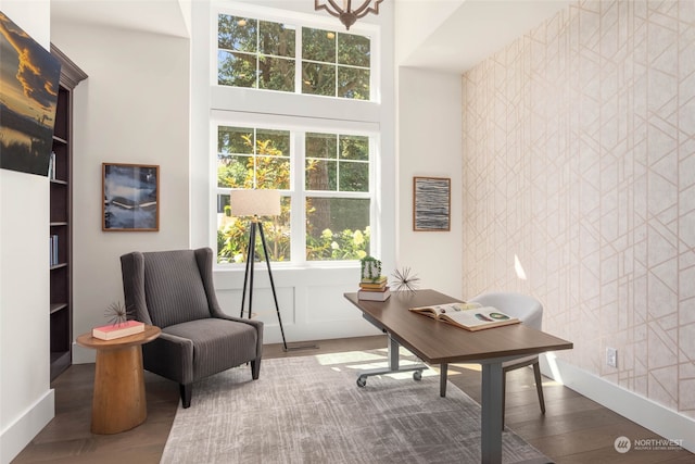 office area with hardwood / wood-style floors