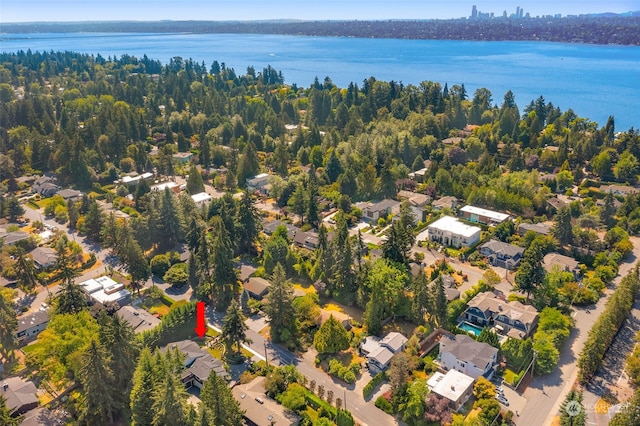 aerial view with a water view