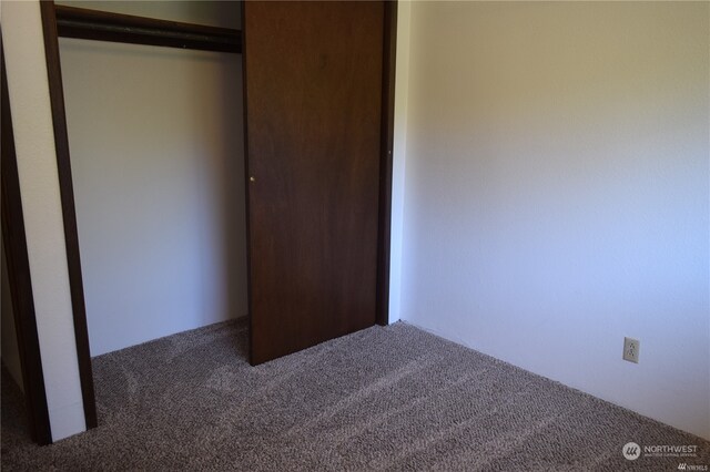 unfurnished bedroom with a closet and carpet flooring