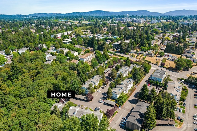 drone / aerial view featuring a mountain view