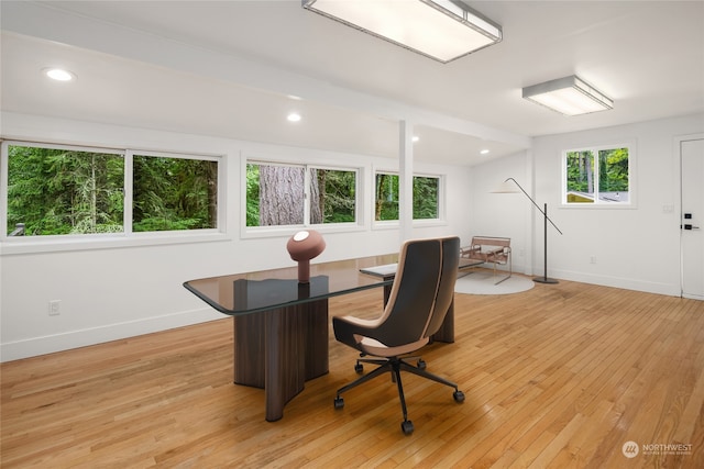 office area with light wood-type flooring