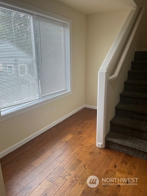 stairs with hardwood / wood-style flooring