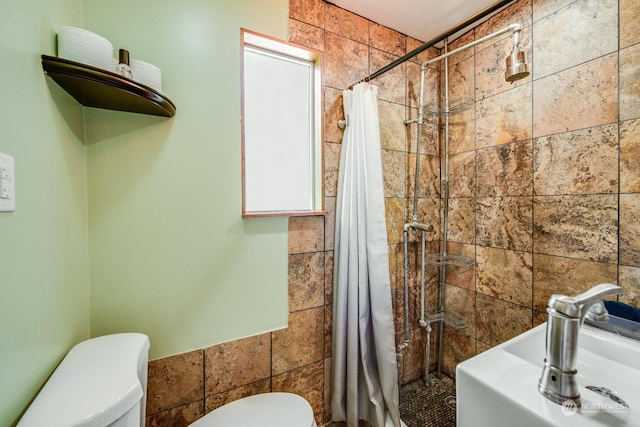 bathroom featuring toilet and a shower with curtain