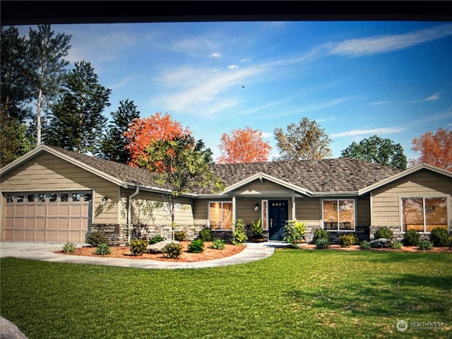 view of front of house featuring a garage and a front lawn