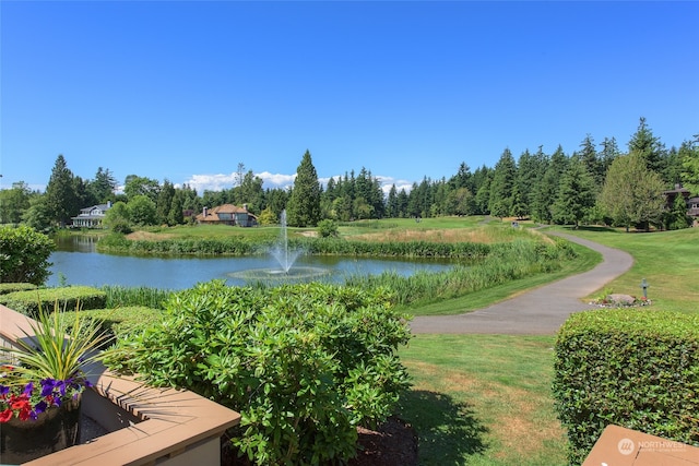 surrounding community featuring a yard and a water view