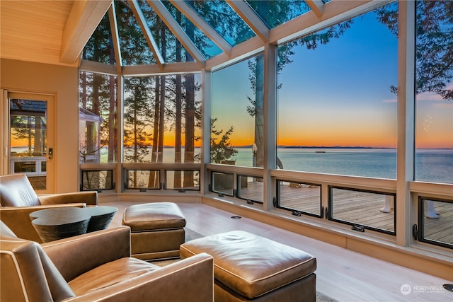 sunroom featuring a water view and a healthy amount of sunlight