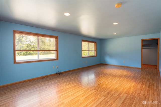 empty room with light hardwood / wood-style flooring and plenty of natural light