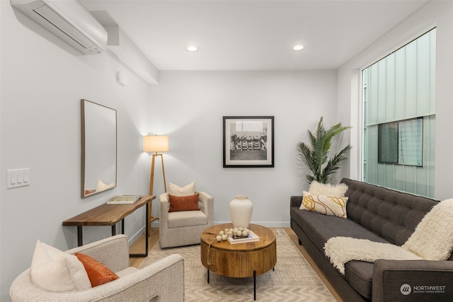 living room with a wall mounted air conditioner