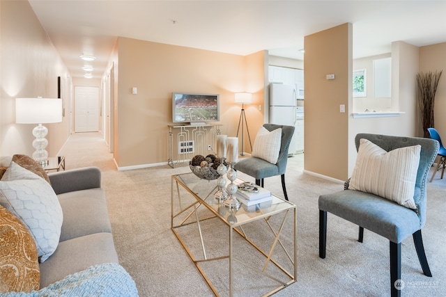 living room with light colored carpet