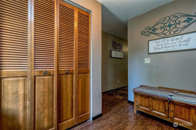 hallway with dark hardwood / wood-style floors