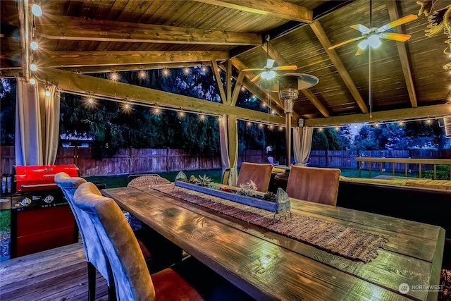 exterior space with a gazebo, ceiling fan, and exterior bar