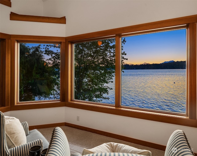 sunroom with a water view