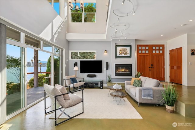 living room with concrete flooring