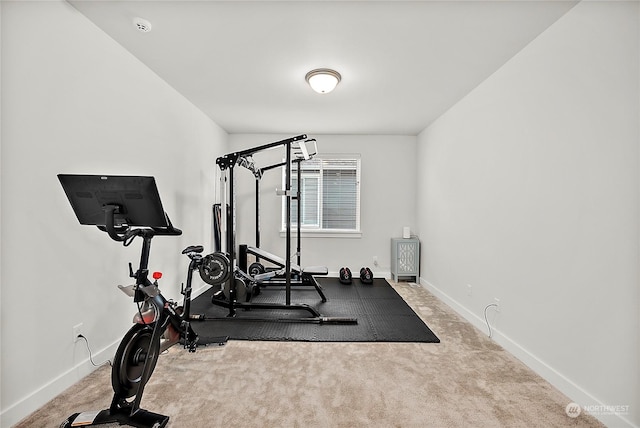 workout room with light carpet