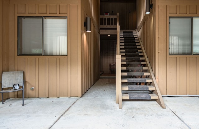 property entrance with a patio area